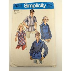 SIMPLICITY 8711 Mens Misses Shirt Medium 38 40 Vintage Sewing Pattern